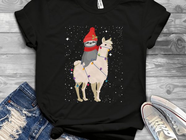 Sloth llama christmas t shirt design for purchase