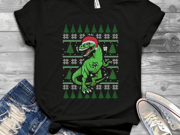 T-rex Christmas Tree print ready t shirt design