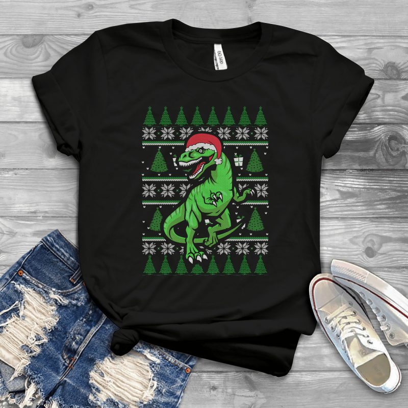T-rex Christmas Tree vector shirt designs