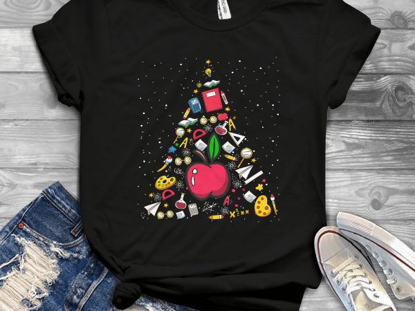 Teacher christmas tree t-shirt design for commercial use