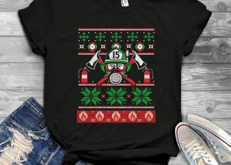 Ugly Sweater Firefighter t-shirt design for commercial use