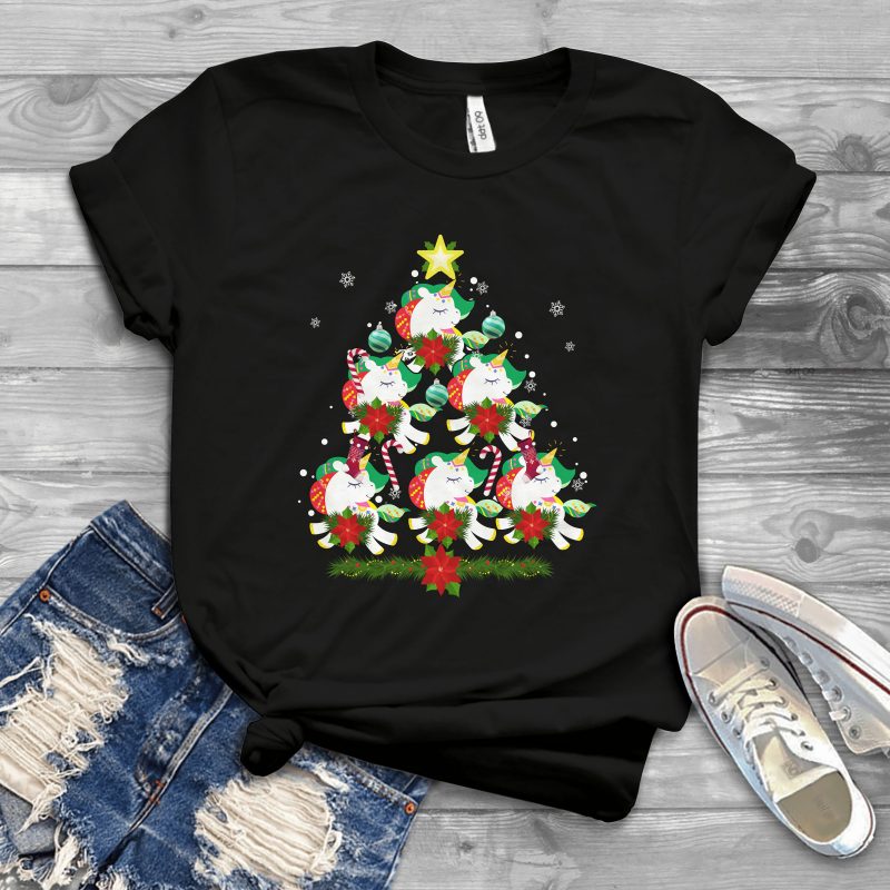Unicorn Christmas Tree vector shirt designs