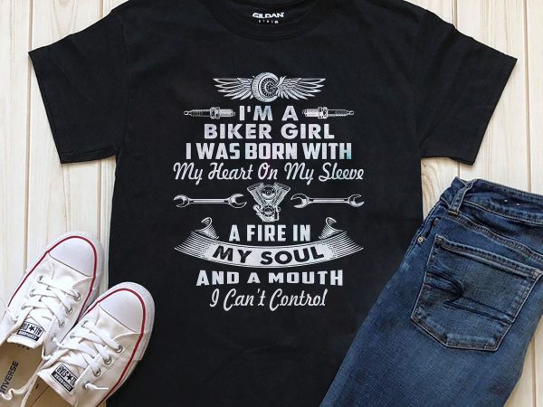 I am a biker girl i was born with a heart t shirt design for download