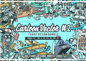 100 Cartoon Vector Tshirt Designs Bundle #2