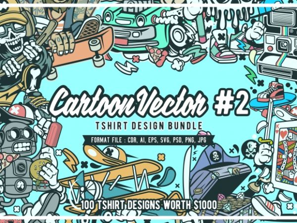 100 Cartoon Vector Tshirt Designs Bundle #2