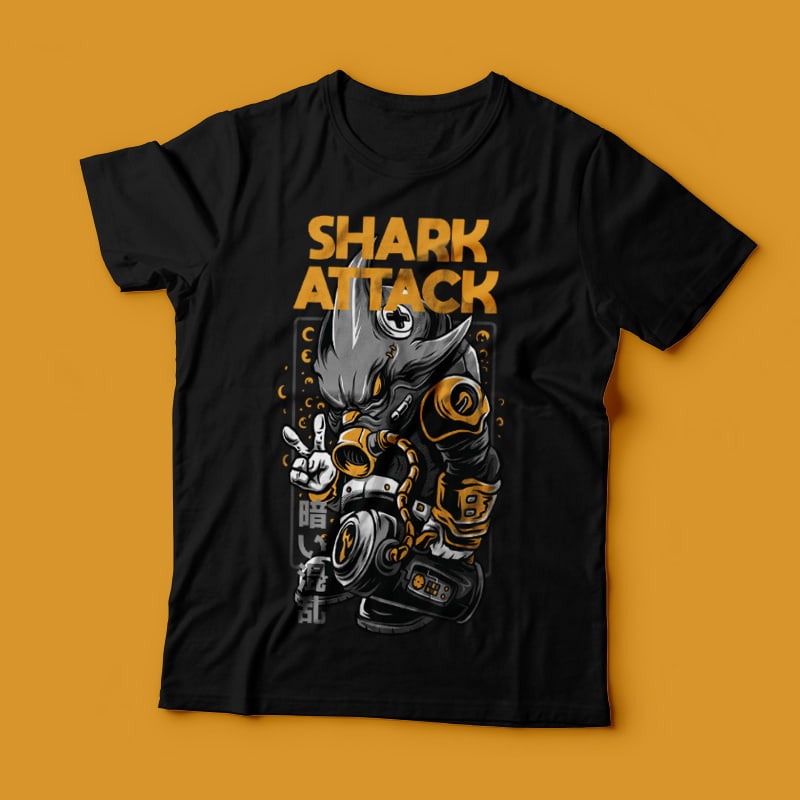 Shark Attack T-Shirt Design Template tshirt factory