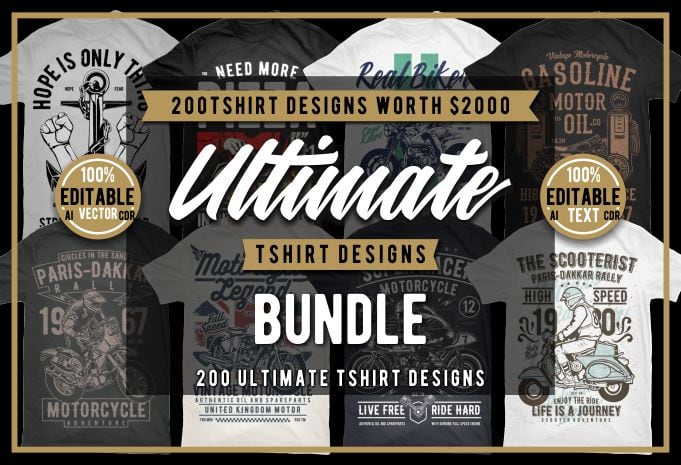200 Tshirt Ultimate Designs Bundle - Buy t-shirt designs