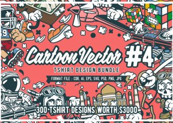 300 cartoon vector tshirt designs bundle #4