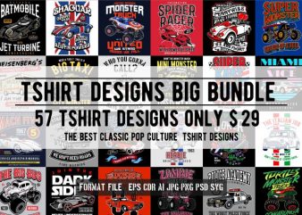 57 tshirt retro pop culture designs bundle