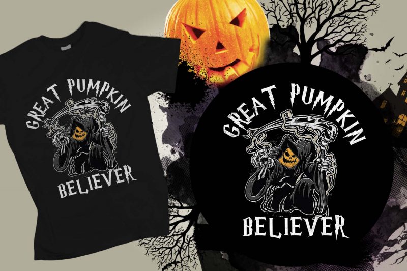 Great Pumpkin Believer Halloween T-shirt Design t-shirt designs for merch by amazon