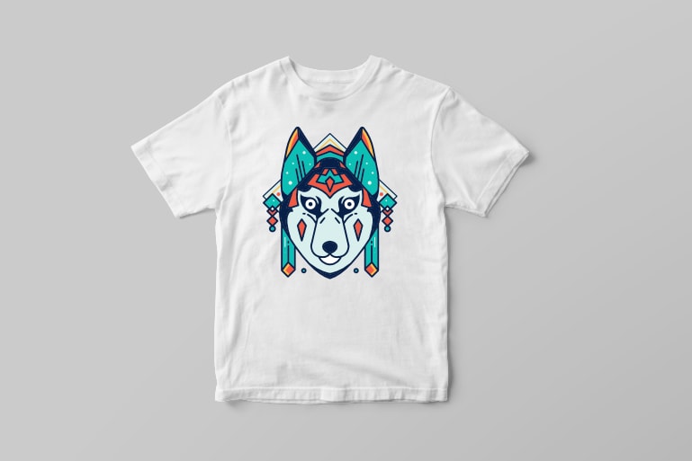 Dog Dog pup puppy husky doggy hound abstract geometric geometrical color colorful vector t shirt design t shirt design graphic