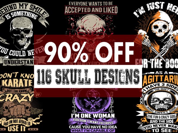 Full skull bundle – 116 super cool designs – sum of 4 parts