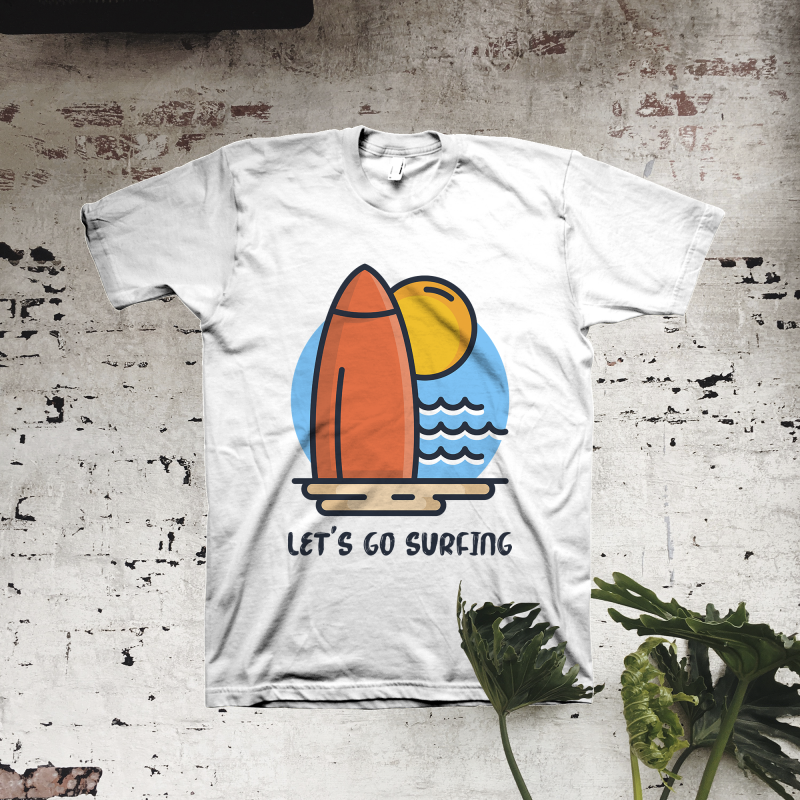 Lets Go Surfing t-shirt designs for merch by amazon