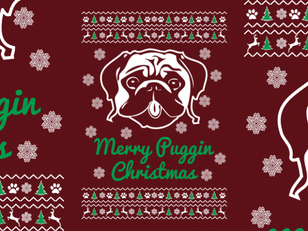 Merry puggin christmas tshirt design vector