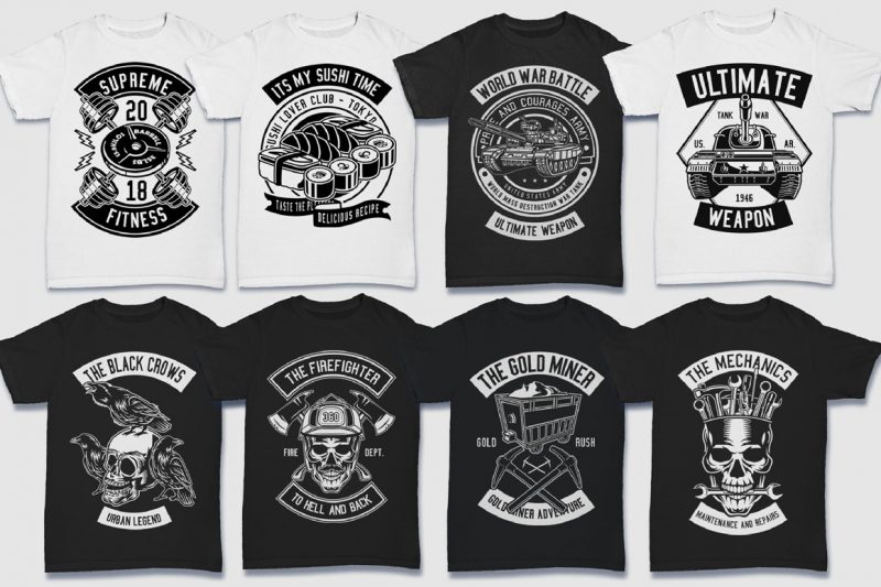 200 Tshirt Design Bundle Black and White Concept #2