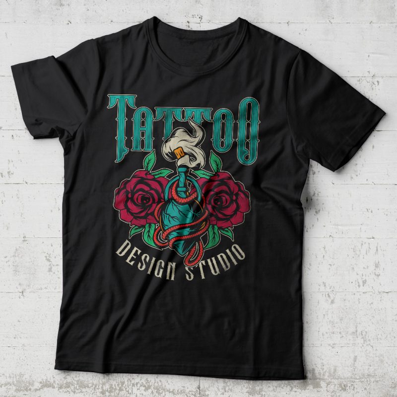 Tattoo design studio. Editable vector t-shirt design. tshirt designs for merch by amazon
