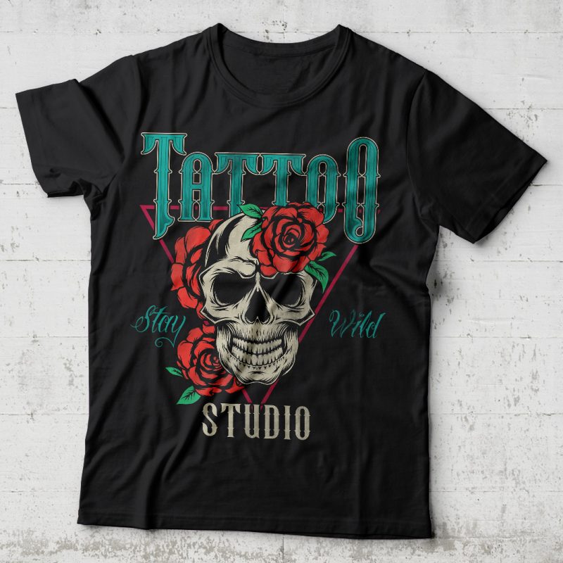 Tattoo studio, stay wild. Editable vector t-shirt design. buy t shirt design