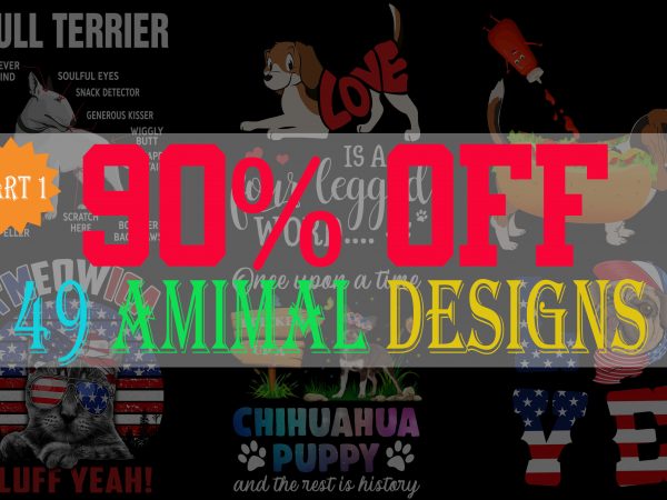 Special cat dog and animal bundle part 1- 50 editable designs – 90% off-psd and png – limited time only!