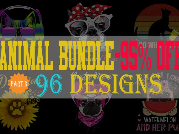 Special cat dog and animal bundle part 3- 96 editable designs – 90% off-psd and png – limited time only!