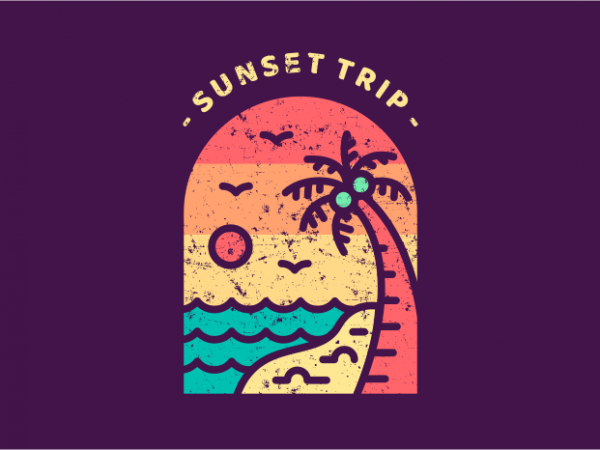 Sunset trip t shirt design for sale