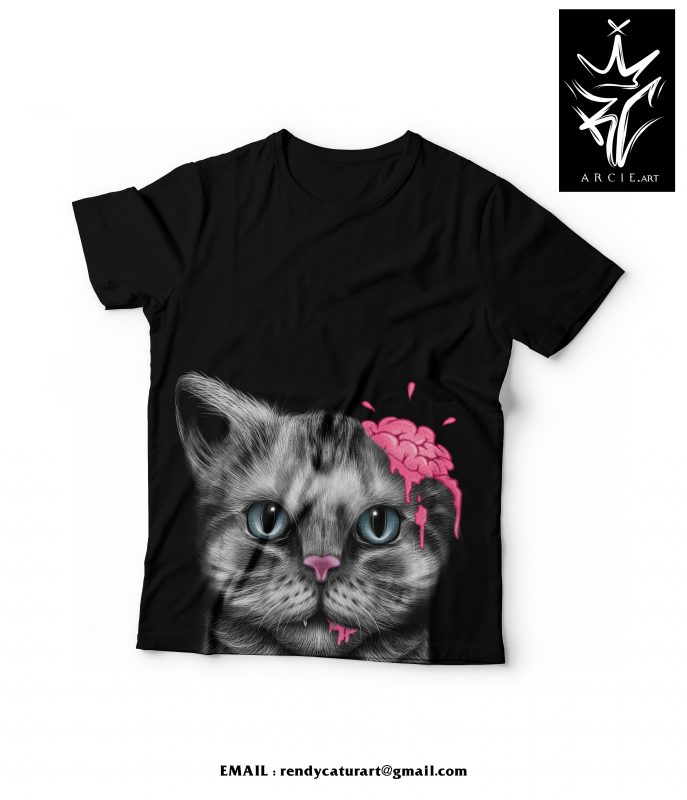 CAT BRAIN , BRUSHING ARTWORK buy tshirt design
