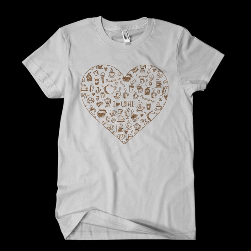 Coffee heart t shirt designs for print on demand