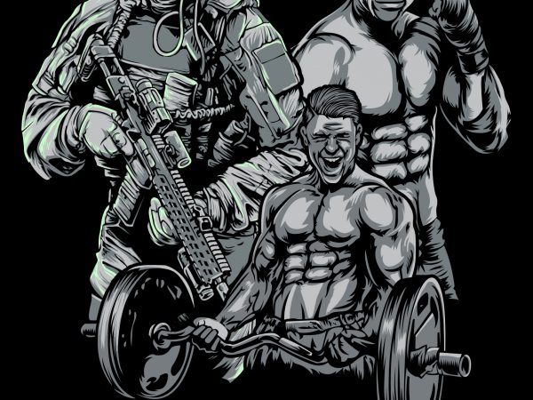 Trifecta fighter, army, lifter commercial use t-shirt design