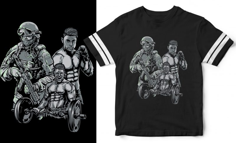 TRIFECTA FIGHTER, ARMY, LIFTER t-shirt designs for merch by amazon