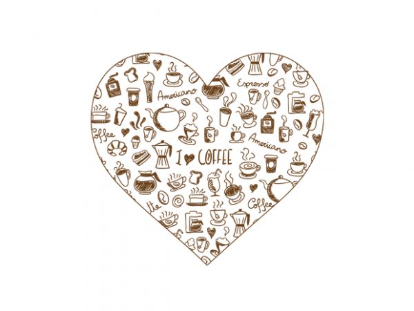 Coffee heart vector t-shirt design for commercial use