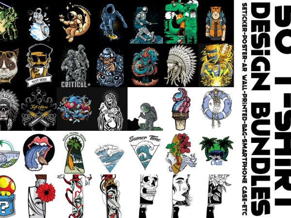 50 design bundle vector t-shirt and poster designs printable