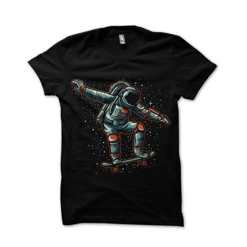 astronaut skateboarding tshirt design for merch by amazon