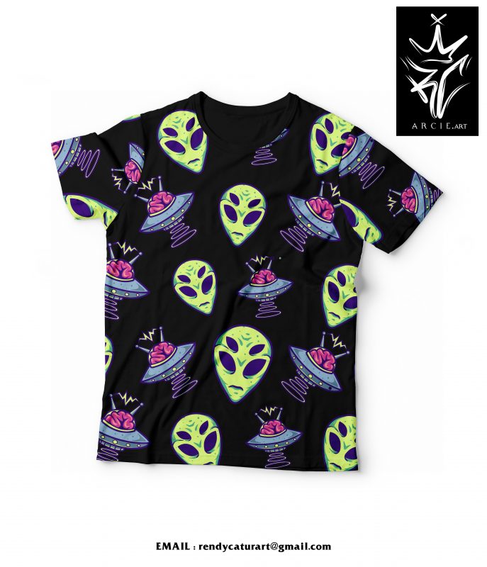 ALIEN full print vector t-shirt design , graphics design tshirt design for merch by amazon