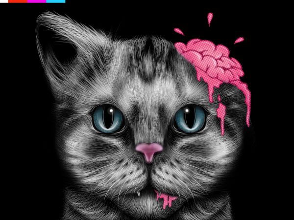 Cat brain , brushing artwork t shirt design to buy