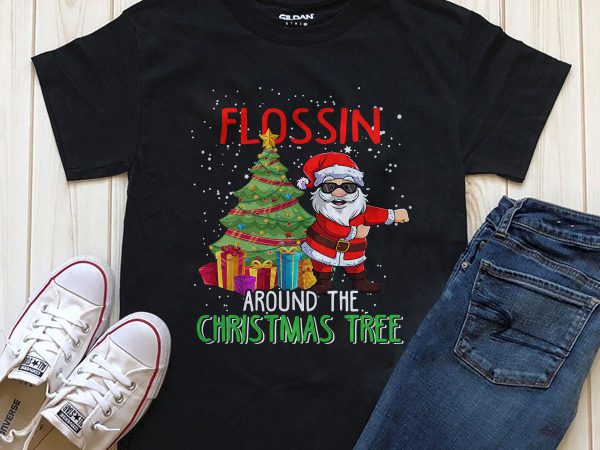 Floosin around the christmas tree editable t-shirt design png psd