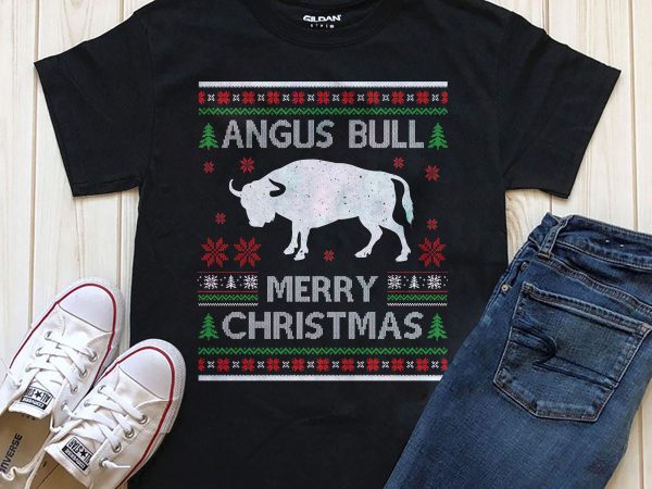 Angus bull merry christmas t-shirt design template