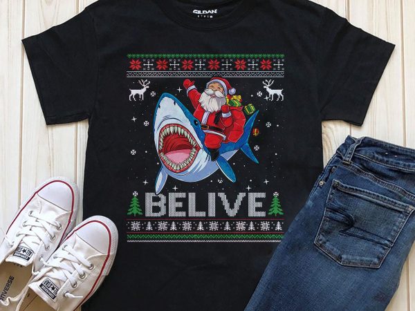 Shark santa t-shirt design png