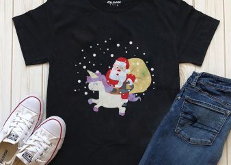 Santa & unicorn t-shirt design PNG PSD files