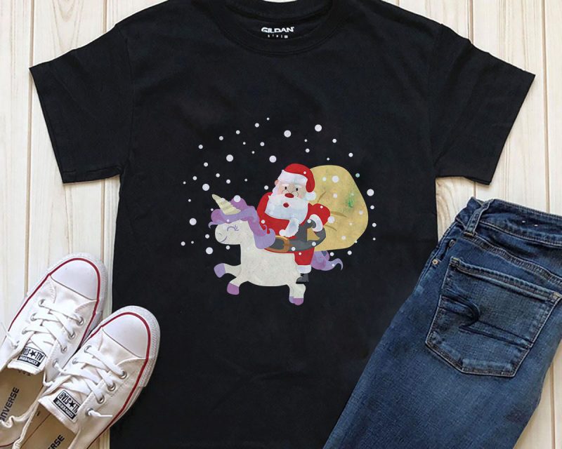 Santa & unicorn t-shirt design PNG PSD files t shirt design graphic