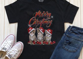 Merry Christmas Cats t-shirt design PNG Psd files