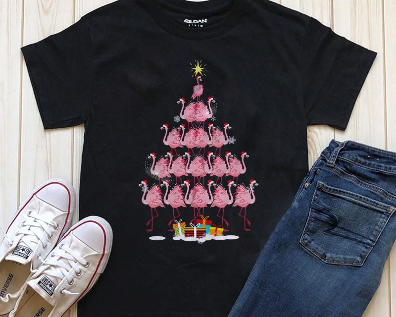 Flamingo Christmas tree t-shirt PNG commercial use t shirt designs