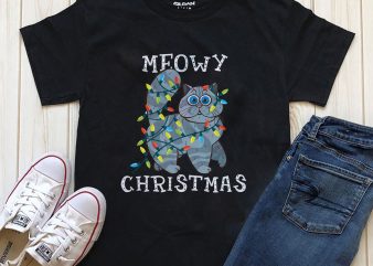 Meowy Christmas cat t-shirt designs PNG PSD for download editable text