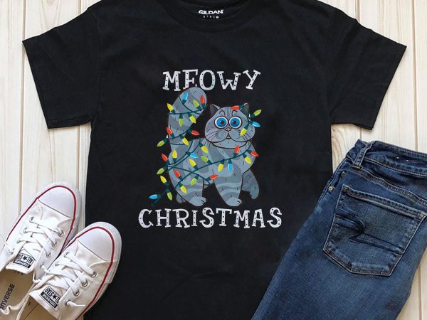 Meowy christmas cat t-shirt designs png psd for download editable text