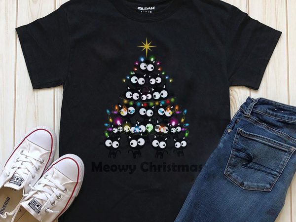 Meowy christmas cart t-shirt design for download