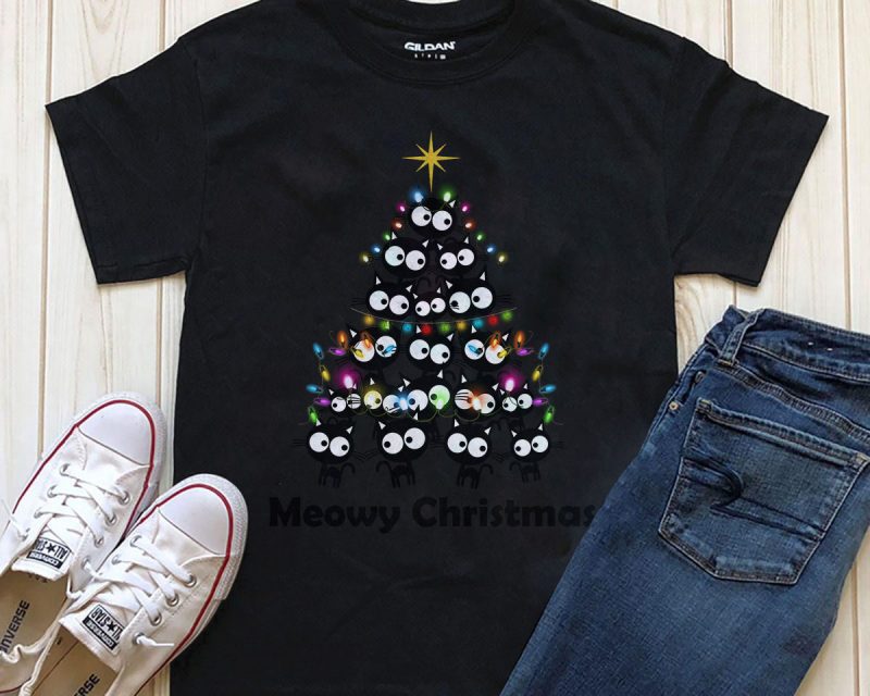 Meowy Christmas Cart T-shirt design for download tshirt designs for merch by amazon