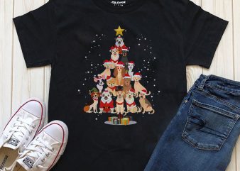 Dogs Christmas tree t-shirt design PNG PSD