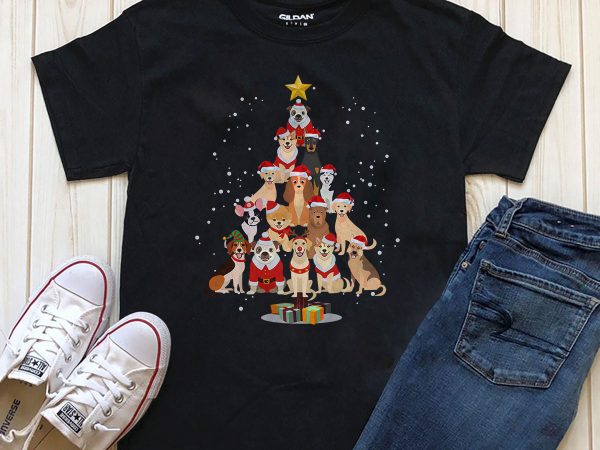 Dogs christmas tree t-shirt design png psd