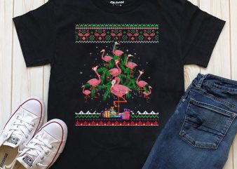 Flamingo Christmas tree T-shirt design PNG PSD file