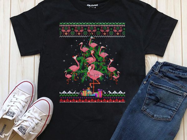 Flamingo christmas tree t-shirt design png psd file