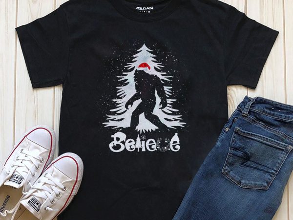 Believe t-shirt design christmas png psd graphic shirt design