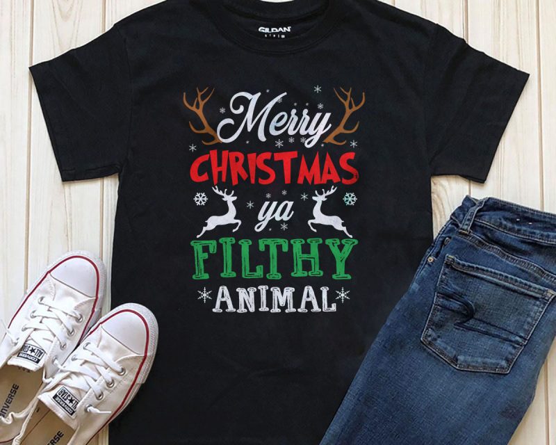 Merry Christmas ya filthy animal shirt design PNG editable text design t shirt designs for printify